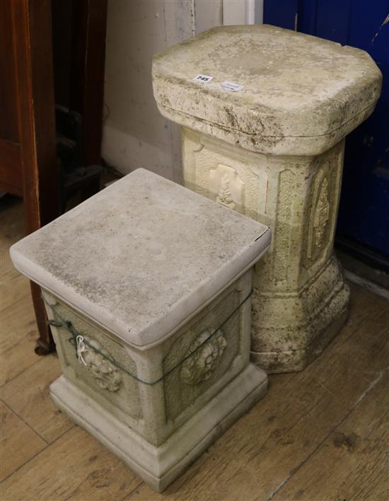 Two reconstituted stone pedestals W.39.5 and 32cm